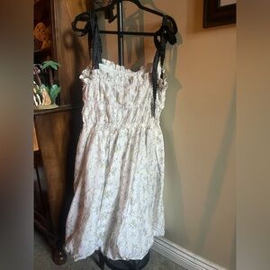 H&M White Floral Midi Dress with Black Tie Straps